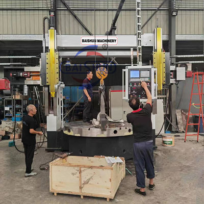 Double Column Heavy Duty Vertical Lathe Cnc Wheel Mesin Lathe Fanuc / Sistem Kontrol Siemens